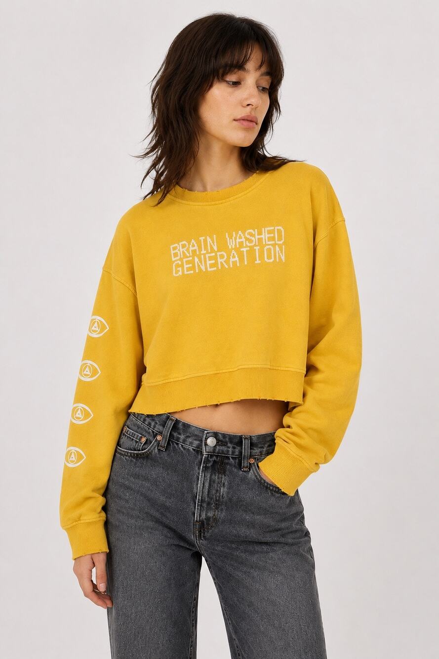Undercover Brain Washed Generation Distressed Cropped Sweatshirt Yellow Archive